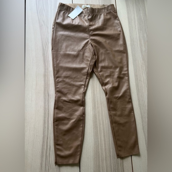 NWT H&M Tan Brown vegan Leather Leggings size 12 - Picture 1 of 8